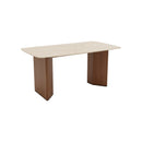 MESA DE COMEDOR TOPE DE CERAMICA Y BASE ACABADO DE MADERA