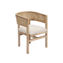 SILLA DE COMEDOR ACABADO DE MADERA Y PAJILA CLARA Y TELA KAKI