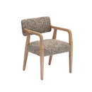 BUTACA ESTACIONARIA EN TELA TEXTURIZADA MARRON Y PATAS ACABADO DE MADERA CLARA