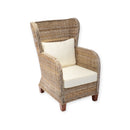 BUTACA ESTACIONARIA EN RATAN Y TELA BLANCA