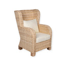 BUTACA ESTACIONARIA EN RATAN Y TELA BLANCA