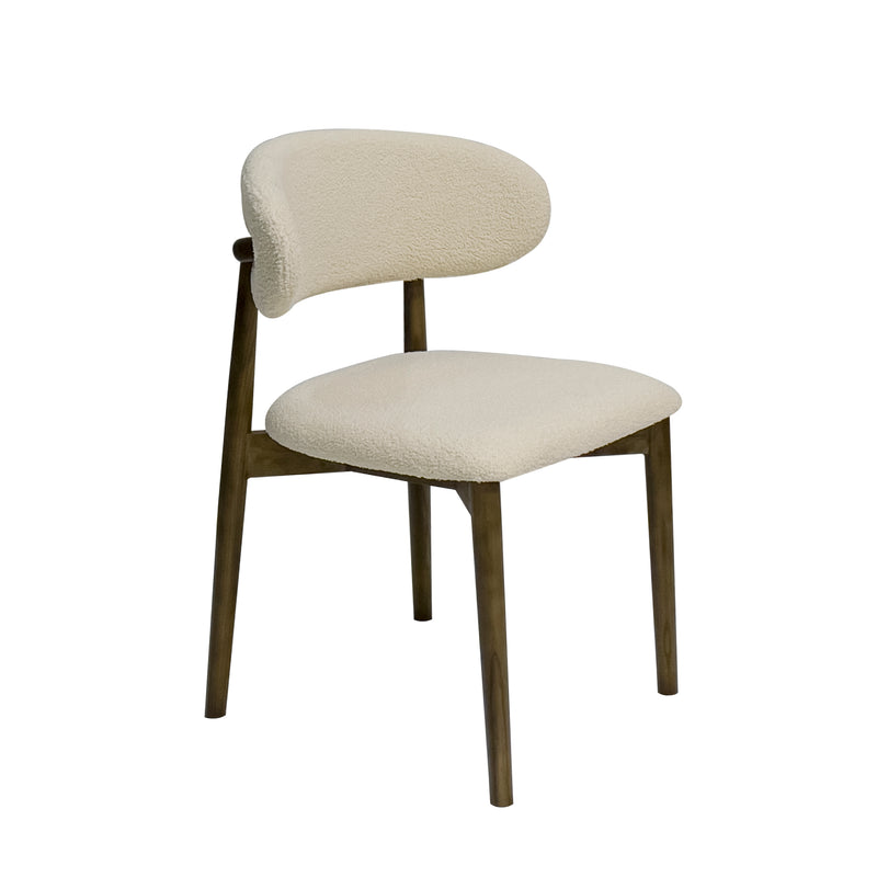 SILLA DE COMEDOR EN TELA CREMA Y PATAS MARRONES