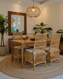 SILLA DE COMEDOR EN RATAN Y TELA BLANCA