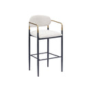 TABURETE DE BAR EN TELA BEIGE Y METAL NEGRO