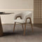 SILLA DE COMEDOR EN TELA TEXTURIZADA BLANCA Y MARRON Y PATAS ACABADO DE MADERA