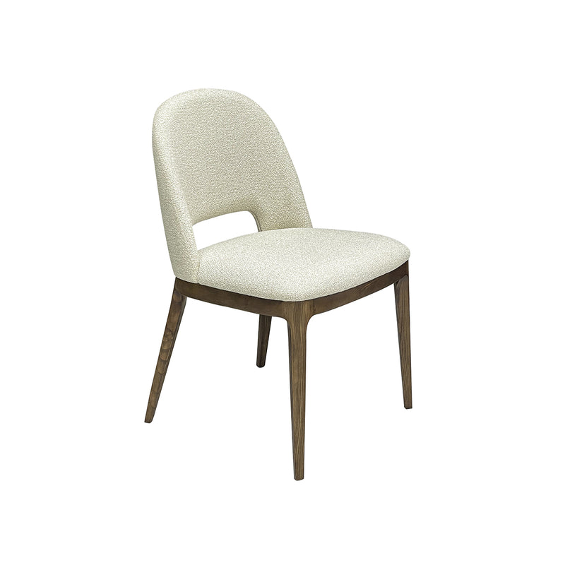 SILLA DE COMEDOR EN TELA BEIGE Y PATAS ACABADO DE MADERA