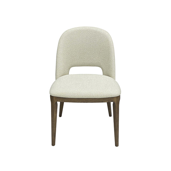 SILLA DE COMEDOR EN TELA BEIGE Y PATAS ACABADO DE MADERA