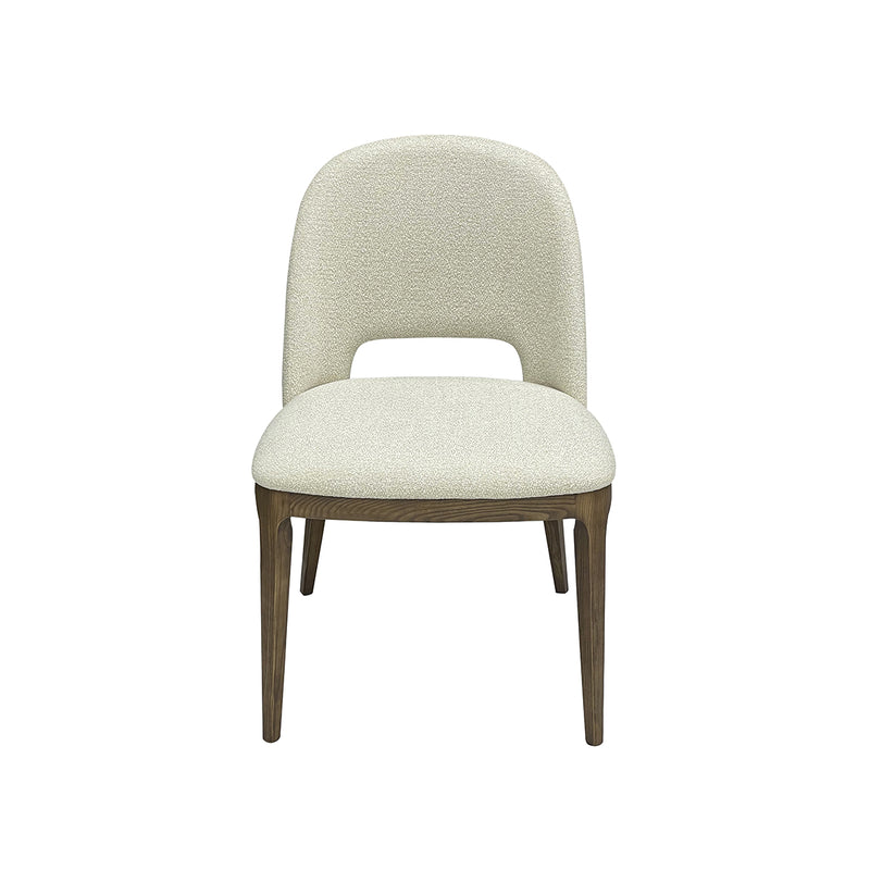 SILLA DE COMEDOR EN TELA BEIGE Y PATAS ACABADO DE MADERA