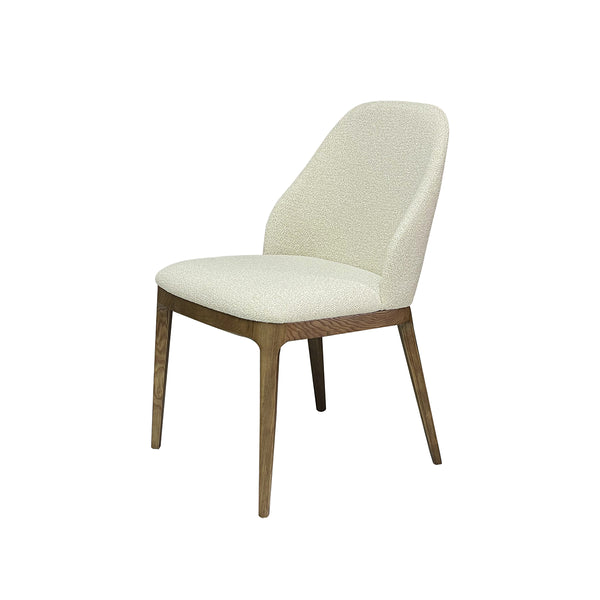 SILLA DE COMEDOR EN TELA BEIGE Y PATAS ACABADO DE MADERA