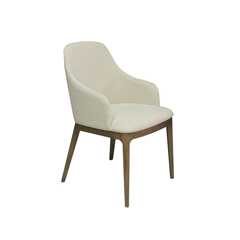 SILLA DE COMEDOR EN TELA BEIGE Y PATAS ACABADO DE MADERA
