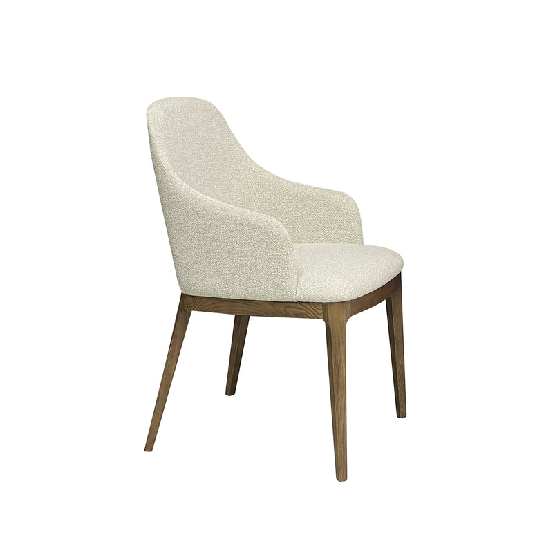 SILLA DE COMEDOR EN TELA BEIGE Y PATAS ACABADO DE MADERA