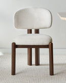 SILLA DE COMEDOR EN TELA TEXTURIZADA BEIGE Y PATAS ACABADO DE MADERA