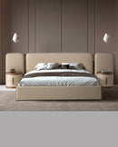 MESA DE NOCHE TOPE ACABADO DE MADERA Y BASE BEIGE