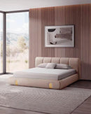 CAMA QUEEN EN TELA BEIGE
