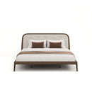 CAMA KING ACABADO DE MADERA Y FRENTE DE PIEL BEIGE