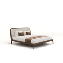 CAMA KING ACABADO DE MADERA Y FRENTE DE PIEL BEIGE