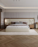 CAMA KING CON FRENTE DE PIEL CREMA