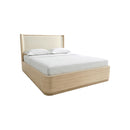 CAMA QUEEN ACABADO DE MADERA EN TELA BLANCA