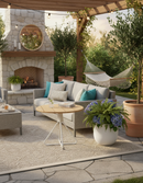 MESA LATERAL DE EXTERIOR CON TOPE ACABADO MADERA Y BASE BEIGE GREY