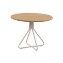 MESA LATERAL DE EXTERIOR CON TOPE ACABADO MADERA Y BASE BEIGE GREY