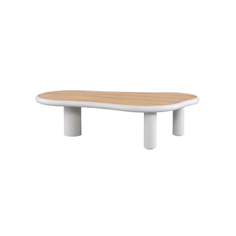 MESA DE CENTRO DE EXTERIOR BLANCA CON TOPE ACABADO DE MADERA