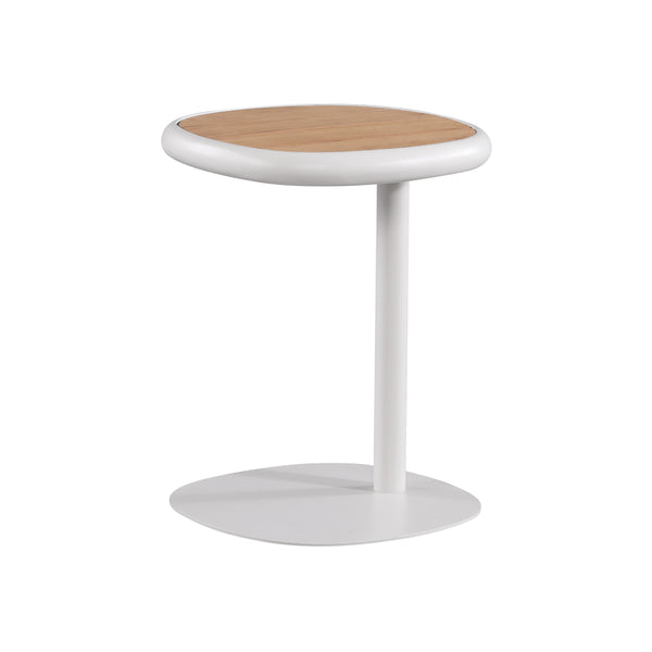 MESA DE CENTRO DE EXTERIOR BLANCA CON TOPE ACABADO DE MADERA