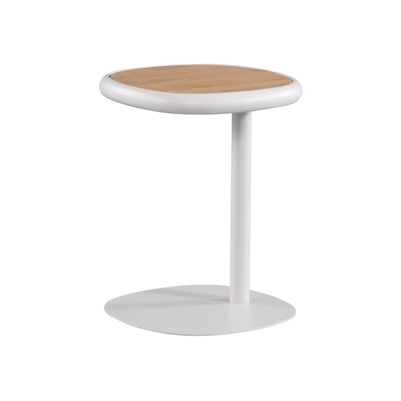 MESA DE CENTRO DE EXTERIOR BLANCA CON TOPE ACABADO DE MADERA