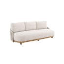 SOFA DE EXTERIOR DE TRES ASIENTOS BEIGE Y BASE ESTILO MADERA