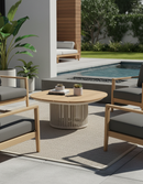 MESA LATERAL DE EXTERIOR EN TOPE ACABADO MADERA Y CUERDA BEIGE