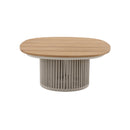 MESA LATERAL DE EXTERIOR EN TOPE ACABADO MADERA Y CUERDA BEIGE