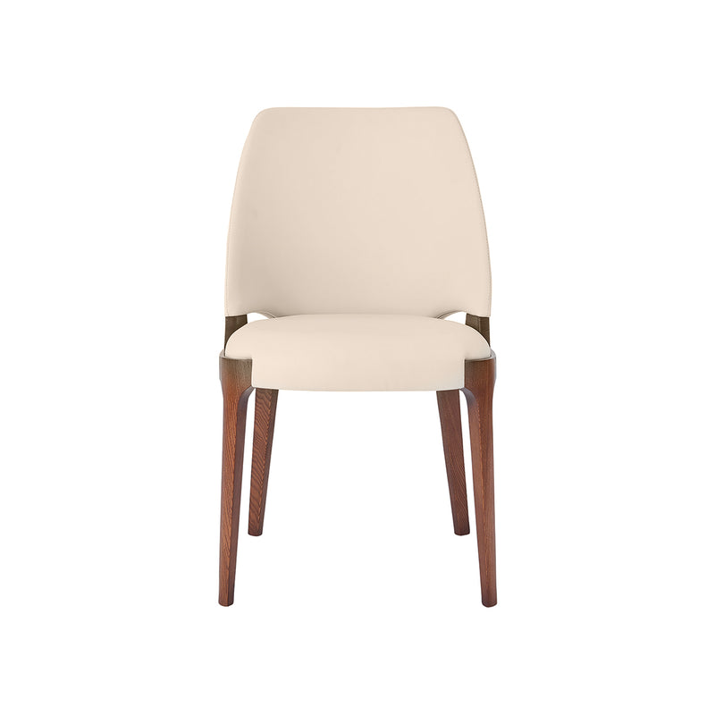 SILLA DE COMEDOR CON FRENTE DE PIEL BLANCA Y ACABADO DE MADERA