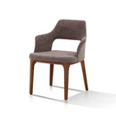 SILLA DE COMEDOR EN TELA MARRON Y ACABADO DE MADERA