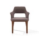 SILLA DE COMEDOR EN TELA MARRON Y ACABADO DE MADERA