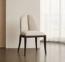 SILLA DE COMEDOR EN TELA BEIGE Y PATAS NEGRAS