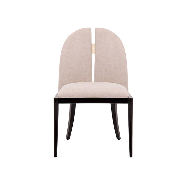 SILLA DE COMEDOR EN TELA BEIGE Y PATAS NEGRAS