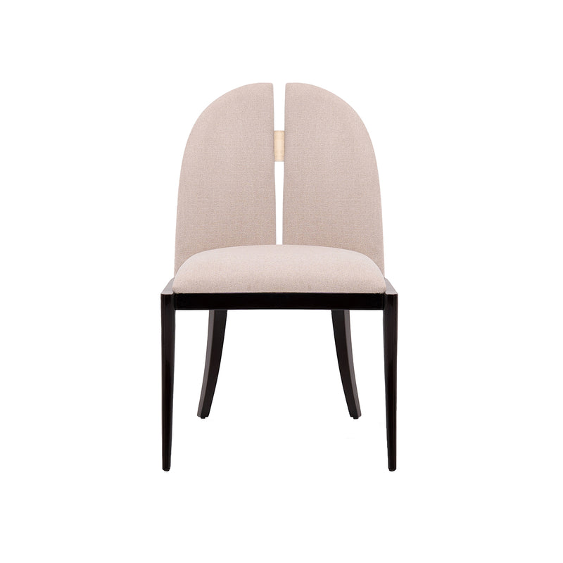 SILLA DE COMEDOR EN TELA BEIGE Y PATAS NEGRAS
