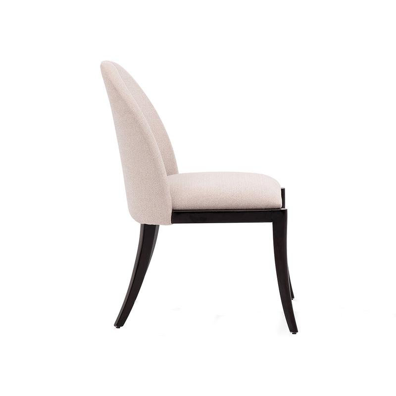 SILLA DE COMEDOR EN TELA BEIGE Y PATAS NEGRAS