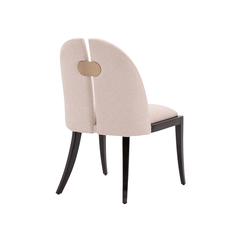 SILLA DE COMEDOR EN TELA BEIGE Y PATAS NEGRAS