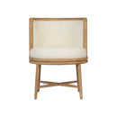 BUTACA ESTACIONARIA EN TELA BEIGE Y ACABADO DE MADERA