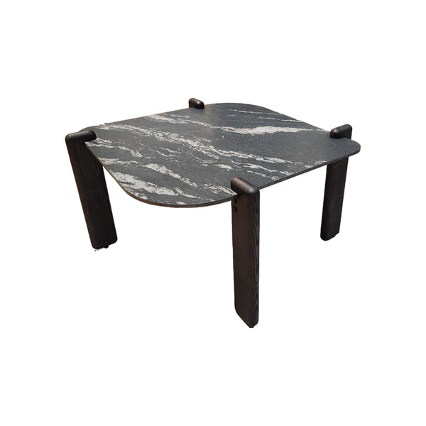 MESA DE CENTRO TOPE DE CERAMICA Y BASE MADERA NEGRA