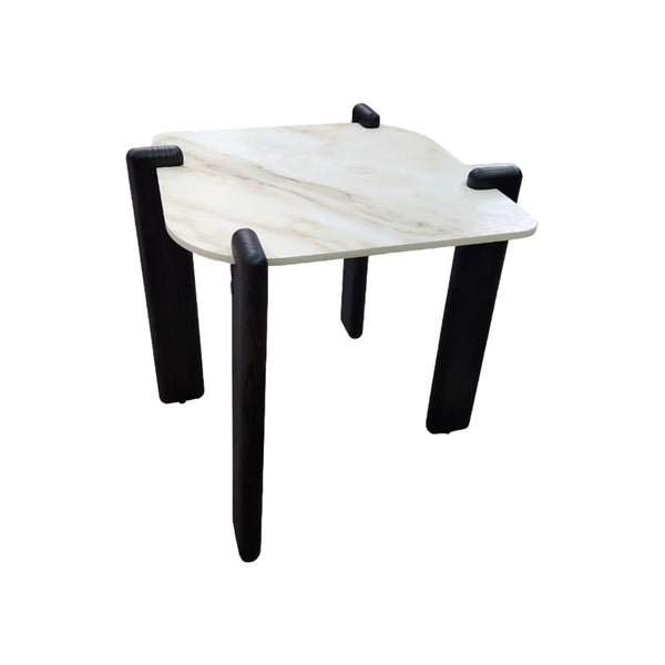 MESA DE CENTRO TOPE DE CERAMICA Y BASE MADERA NEGRA