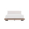 CAMA KING EN TELA GRIS  BASE PU BEIGE Y PATAS COLOR BRONCE