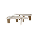 MESA DE CENTRO TOPE ESTILO MARMOL Y BASE DORADA SET DE 2