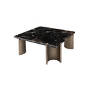 MESA DE CENTRO TOPE ESTILO MARMOL NEGRO Y BASE DORADA