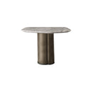 MESA DE CENTRO TOPE ESTILO MARMOL Y BASE DORADA