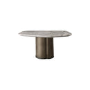 MESA LATERAL TOPE ESTILO MARMOL GRIS Y BASE DORADA