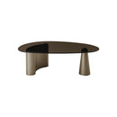 MESA DE CENTRO TOPE DE VIDRIO AHUMADO Y BASE METAL DORADA