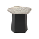 MESA LATERAL EN MARMOL GRIS Y BASE METAL