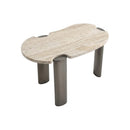 MESA LATERAL EN MARMOL GRIS Y BASE METAL