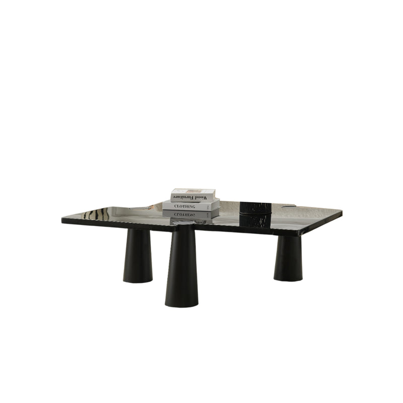 MESA DE CENTRO CON TOPE DE MARMOL NEGRO Y PATAS NEGRAS